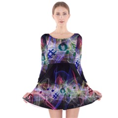 Particles Music Clef Wave Long Sleeve Velvet Skater Dress by HermanTelo