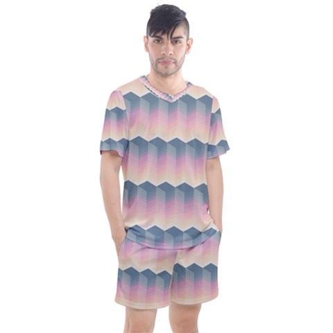 Seamless Pattern Background Block Pink Men s Mesh Tee And Shorts Set by HermanTelo