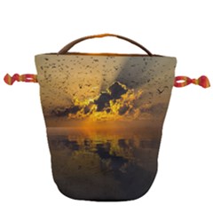 Sunset Reflection Birds Clouds Sky Drawstring Bucket Bag by HermanTelo