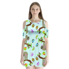 Sloth Aqua Blue Cute Cartoon Tile Green Shoulder Cutout Velvet One Piece by HermanTelo