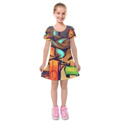 Graffiti Mural Street Art Wall Art Kids  Short Sleeve Velvet Dress by Pakrebo