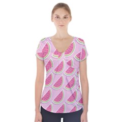 Melons Pattern Food Fruits Melon Short Sleeve Front Detail Top by Pakrebo