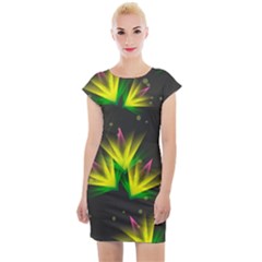 Background Floral Abstract Lines Cap Sleeve Bodycon Dress by Pakrebo