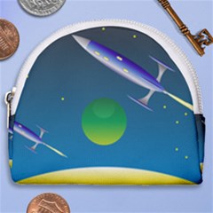 Rocket Spaceship Space Horseshoe Style Canvas Pouch by HermanTelo