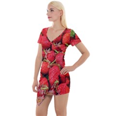 Strawberries Short Sleeve Asymmetric Mini Dress by TheAmericanDream