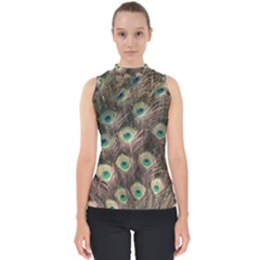 Bird Peacock Tail Feathers Mock Neck Shell Top by Pakrebo