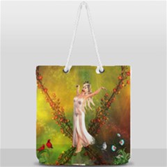 Beautiful Fairy With Wonderful Flowers Full Print Rope Handle Tote (large) by FantasyWorld7