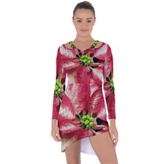 Christmas Poinsettia Deco Jewellery Asymmetric Cut-out Shift Dress by Pakrebo