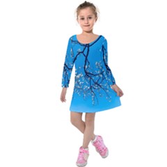 The Beauty Of Life- Cherry Blossom Tree Kids  Long Sleeve Velvet Dress by WensdaiAmbrose