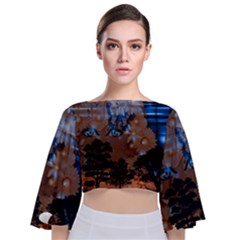 Landscape Woman Magic Evening Tie Back Butterfly Sleeve Chiffon Top by HermanTelo