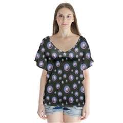 Seamless Pattern Background Circle V-neck Flutter Sleeve Top by HermanTelo