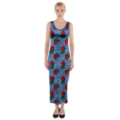 Blue Denim And Roses Fitted Maxi Dress by snowwhitegirl
