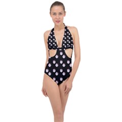 Lazy Bat On Black Pattern Halter Front Plunge Swimsuit by snowwhitegirl