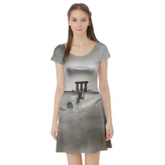 Awesome Whale In The Sky Short Sleeve Skater Dress by FantasyWorld7