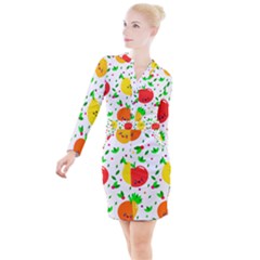 Pattern Fruits Orange Green Button Long Sleeve Dress by HermanTelo