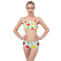 Pattern Fruits Orange Green Layered Top Bikini Set by HermanTelo