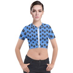 Girl Face Blue Short Sleeve Cropped Jacket by snowwhitegirl