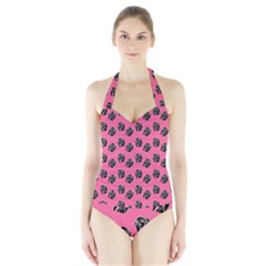 Girl Face Pink Halter Swimsuit by snowwhitegirl