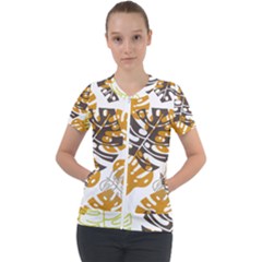 Pattern Leaves Short Sleeve Zip Up Jacket by HermanTelo