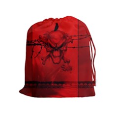 Awesome Creepy Skull With Crowm In Red Colors Drawstring Pouch (xl) by FantasyWorld7
