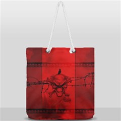 Awesome Creepy Skull With Crowm In Red Colors Full Print Rope Handle Tote (large) by FantasyWorld7