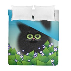 Kitten Black Furry Illustration Duvet Cover Double Side (full/ Double Size) by Sapixe