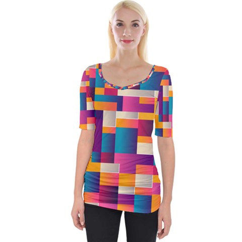 Abstract Geometry Blocks Wide Neckline Tee by Bajindul