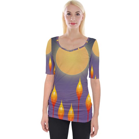 Night Moon Flora Background Wide Neckline Tee by Bajindul