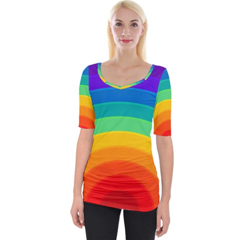 Rainbow Background Colorful Wide Neckline Tee by Bajindul