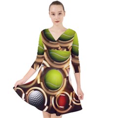 Sport Ball Tennis Golf Football Quarter Sleeve Front Wrap Dress by Bajindul