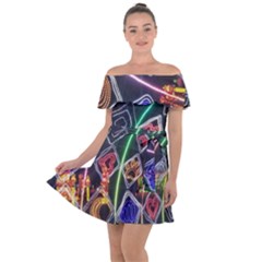 Dragon Lights Off Shoulder Velour Dress by Riverwoman