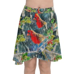 Texture Art Decoration Abstract Bird Nature Chiffon Wrap Front Skirt by Pakrebo