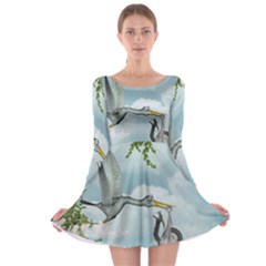 Funny Stork With Creepy Snake Baby Long Sleeve Skater Dress by FantasyWorld7