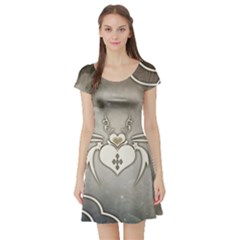 Wonderful Decorative Spider With Hearts Short Sleeve Skater Dress by FantasyWorld7