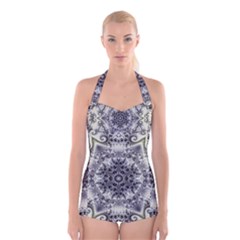 Abstract Background Texture Design Boyleg Halter Swimsuit  by Pakrebo