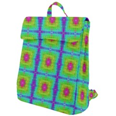 Groovy Yellow Pink Purple Square Pattern Flap Top Backpack by BrightVibesDesign