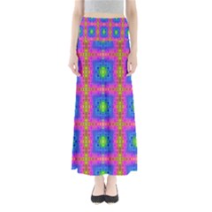 Groovy Pink Blue Yellow Square Pattern Full Length Maxi Skirt by BrightVibesDesign