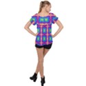 Groovy Blue Pink Yellow Square Pattern Ruffle Collar Chiffon Blouse View2