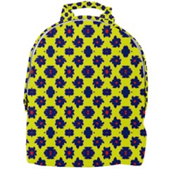 Modern Dark Blue Flowers On Yellow Mini Full Print Backpack by BrightVibesDesign