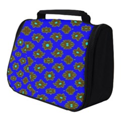 Modern Brown Flowers On Blue Full Print Travel Pouch (small) by BrightVibesDesign