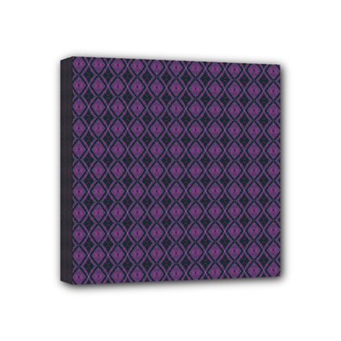 Argyle Dark Pink Black Pattern Mini Canvas 4  X 4  (stretched) by BrightVibesDesign