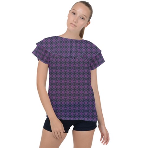Argyle Dark Pink Black Pattern Ruffle Collar Chiffon Blouse by BrightVibesDesign