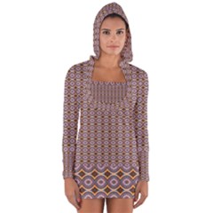 Ornate Oval  Pattern Yellow Blue Long Sleeve Hooded T-shirt by BrightVibesDesign
