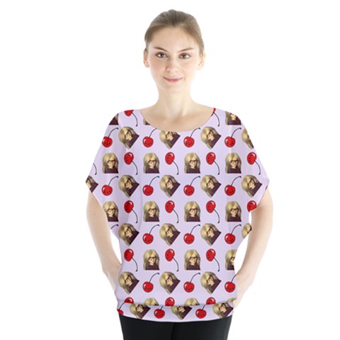 Doll And Cherries Pattern Batwing Chiffon Blouse by snowwhitegirl