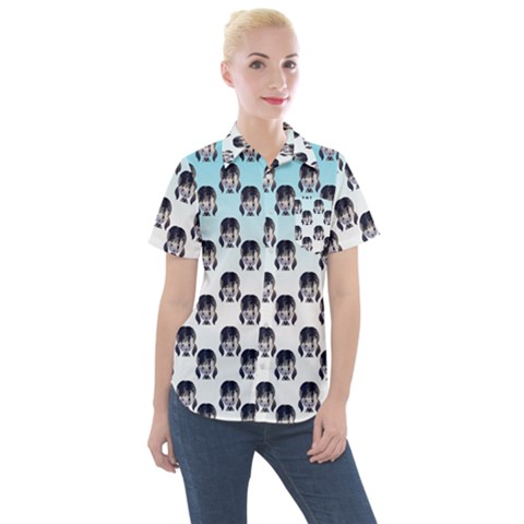 Forest Girl Gradient Blue Women s Short Sleeve Pocket Shirt by snowwhitegirl