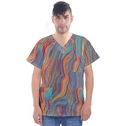 Colorful Sketch Men s V-neck Scrub Top by bloomingvinedesign