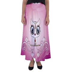 Cute Little Owl With Hearts Flared Maxi Skirt by FantasyWorld7