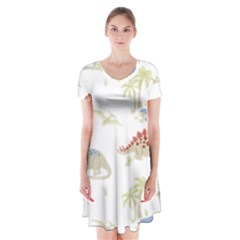 Dinosaur Animal Art Pattern Short Sleeve V-neck Flare Dress by BangZart
