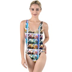 Twenty-seven Snowball Branch Collage High Leg Strappy Swimsuit by okhismakingart
