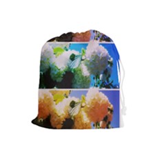 Bright Snowball Branch Collage (iii) Drawstring Pouch (large) by okhismakingart